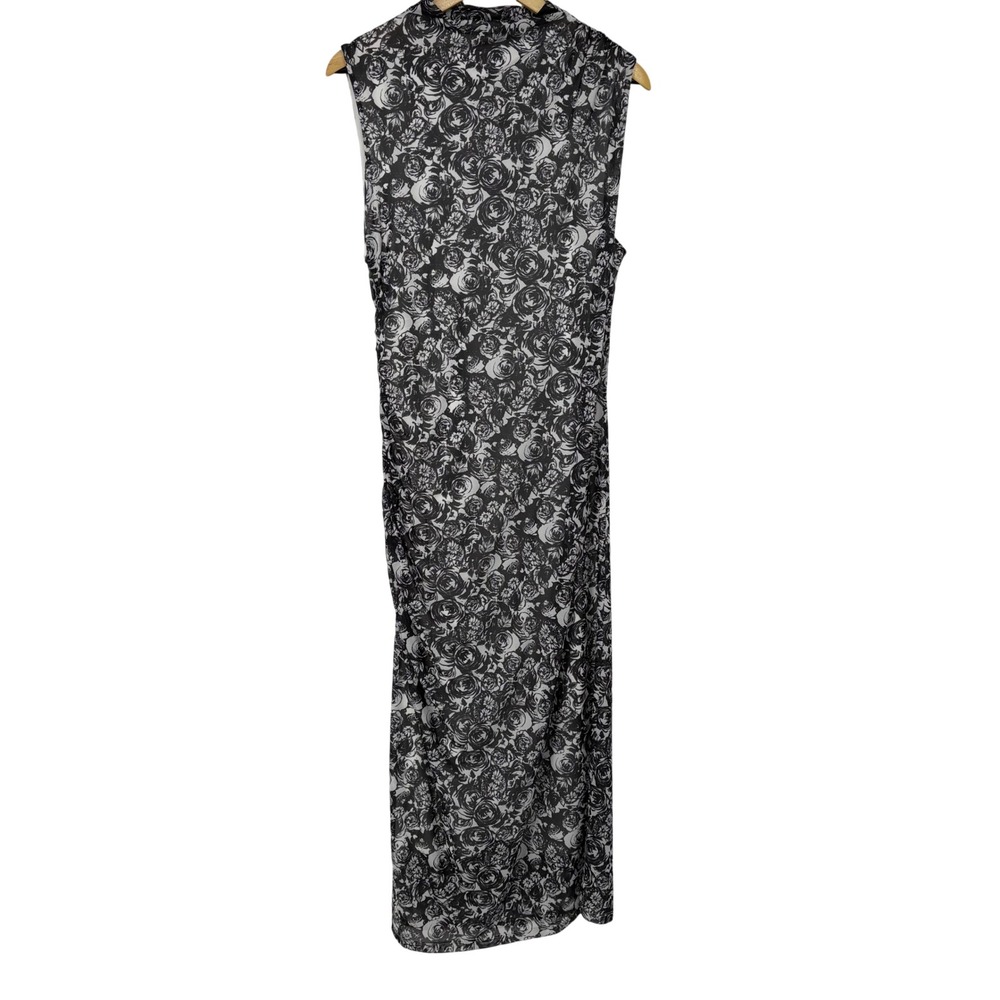 Betsey Johnson Floral Rose Mesh Ruched Midi Dress XL Black White Whimsigoth